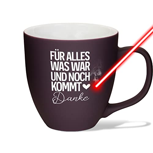 PR Print Royal XXL Jumbotasse graviert mit Spruch - Danke - Hochwertige Porzellan-Tasse mit Gravur, Soft Touch Oberfläche matt, Geschenk Beste Freundin Geburtstag Weihnachten | Berry Violet, 400 ml von PR Print Royal