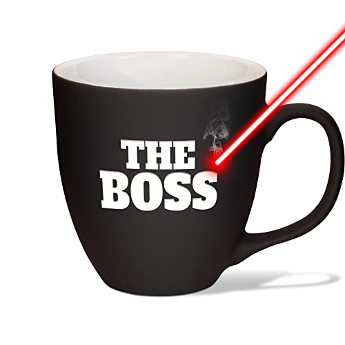 PR Print Royal XXL Jumbotasse graviert mit Spruch - The BOSS - Hochwertige Porzellan-Tasse mit Gravur, Soft Touch Oberfläche matt, Geschenke für Chef Geburtstag Weihnachten | Diamond Black, 400 ml von PR Print Royal