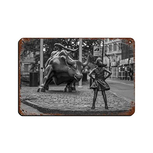 Fearless Girl Charging Bull Statue Wall Street Leinwand Poster (4) Retro Poster Metall Blechschild Chic Art Retro Eisen Malerei Bar Menschen Höhle Cafe Familie Garage Poster Wanddekoration 20 x 30 cm von PRACIM