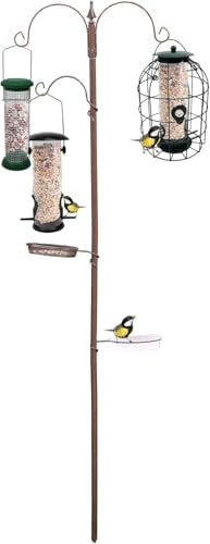 PRADICHI Vogelfutterstation Braun Vogelfutterstation mit 2 Schalen Metall Futterstange Ständer für kleine Vögel Outdoor Garten Dekoration (nur Station, Futterspender nicht enthalten) von PRADICHI