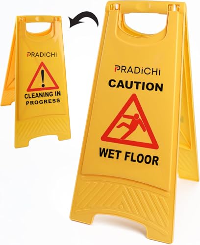 PRADICHI Yellow Caution Wet Floor Schild - Doppelseitiges Warnschild mit "Wet Floor" & "Cleaning in Progress" Nachrichten - Langlebiges, faltbares Sicherheits-Mini-Nassbodenschild für gewerbliche und PRADICHI Yellow Caution Wet Floor Schild - Doppelseitiges Warnschild mit "Wet Floor" & "Cleaning in Progress" Nachrichten - Langlebiges, faltbares Sicherheits-Mini-Nassbodenschild für gewerbliche und von PRADICHI