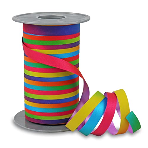 PRÄSENT POLY GLITTER Ringelband rainbow, 100 m Geschenkband, Schleifenband in Regenbogenfarben, 10 mm Breite, edles Dekoband für festliche Anlässe von PRÄSENT