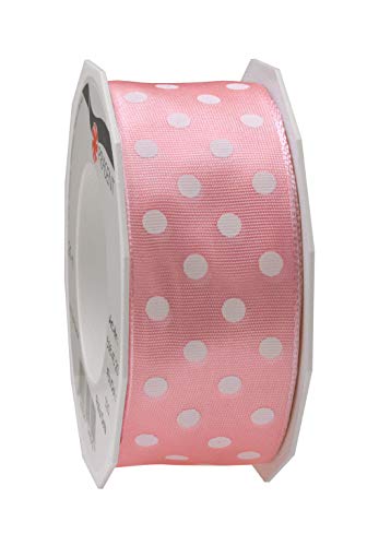 PRÄSENT Polka DOTS Band mit Drahtkante Hellrosa/weiß, 20 m gepunktetes Dekoband, 40 mm Breite, leicht biegsames Schleifenband zum Dekorieren & Basteln, für besondere Anlässe von PRÄSENT