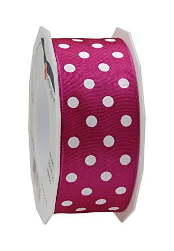 PRÄSENT Polka DOTS Band mit Drahtkante Magenta/weiß, 20 m gepunktetes Dekoband, 40 mm Breite, leicht biegsames Schleifenband zum Dekorieren & Basteln, für besondere Anlässe von PRÄSENT