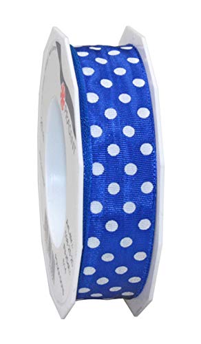 PRÄSENT Polka DOTS Band mit Drahtkante Royalblau/weiß, 20 m gepunktetes Dekoband, 25 mm Breite, leicht biegsames Schleifenband zum Dekorieren & Basteln, für besondere Anlässe von PRÄSENT