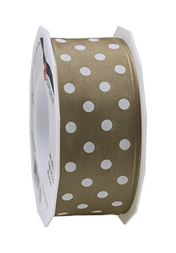 PRÄSENT Polka DOTS Band mit Drahtkante Taupe/weiß, 20 m gepunktetes Dekoband, 40 mm Breite, leicht biegsames Schleifenband zum Dekorieren & Basteln, für besondere Anlässe von PRÄSENT