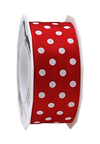 PRÄSENT Polka DOTS Band mit Drahtkante rot/weiß, 20 m gepunktetes Dekoband, 40 mm Breite, leicht biegsames Schleifenband zum Dekorieren & Basteln, für besondere Anlässe von PRÄSENT