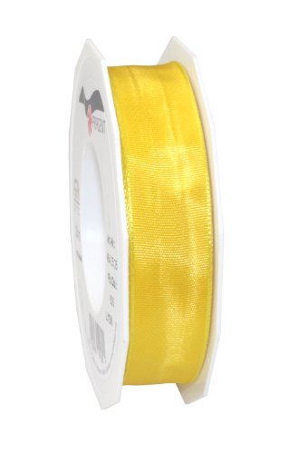 PRÄSENT Lyon Band mit Drahtkante gelb, 25 m Dekoband zum Verzieren & Basteln, 25 mm Breite, leicht biegsames Schleifenband, für Festliche Dekos zu besonderen Anlässen von PRÄSENT