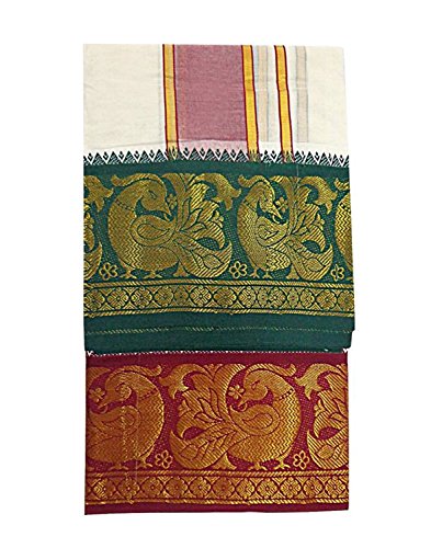 PRAKASAM COTTON Panjakejam Dhoti und Handtuch-Set für Herren, Größe 9 x 5-003 von PRAKASAM COTTON