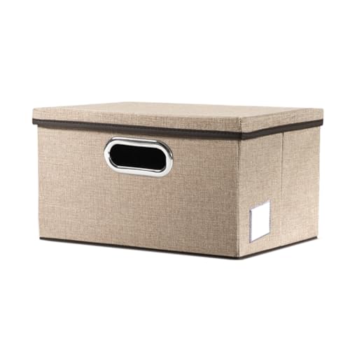 PRANDOM Aufbewahrungsbox mit Deckel,Faltbarer Leinen Stoff Aufbewahrungsboxen, Aufbewahrungskorb mit Griff,Dekorative Stapelboxen,Organizer Container,Khaki[1-stück] 29x22x17cm von PRANDOM