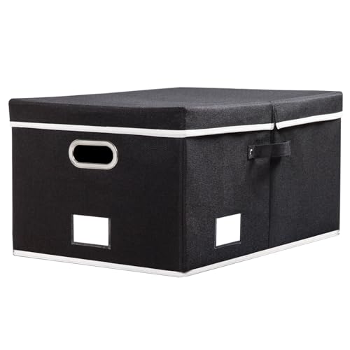PRANDOM Aufbewahrungsbox mit Deckel Groß,Faltbarer Leinen Stoff Aufbewahrungsboxen, Aufbewahrungskorb mit Griff,Dekorative Stapelboxen,Organizer Container,Schwarz[1-stück] 58x40x30cm von PRANDOM