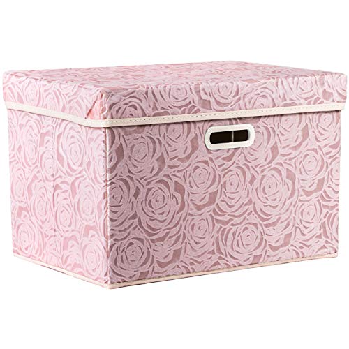 PRANDOM Größer Faltbare Aufbewahrungsboxen mit Deckel,Rosenmuster Stoff dekorative Aufbewahrungskörbe,Würfel,Organizer Behälter,Schlafzimmer,Schrank,Wohnzimmer,Rosa(1 Stück) 43x30x30cm von PRANDOM