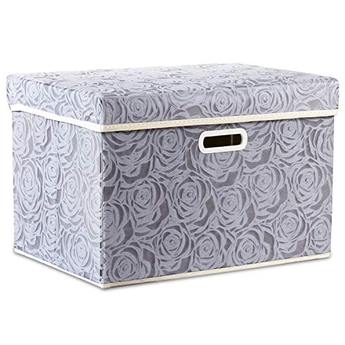 Prandom Größere faltbare Aufbewahrungsbox mit Deckel [1 Pack] Stoff dekorativer Aufbewahrungskorb Würfel Organizer Container Korb grau 45 x 30x 30cm von PRANDOM