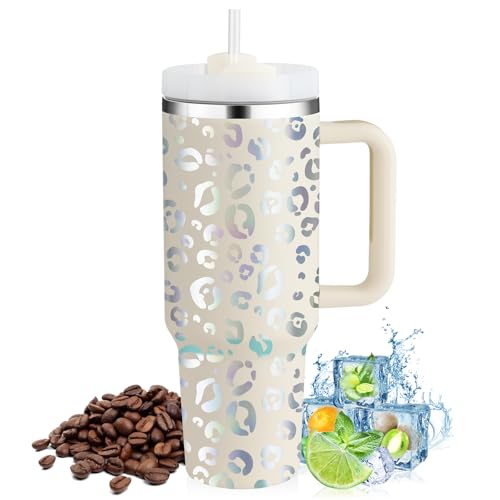 PRAOAHEI 40oz Thermobecher mit Strohhalm und Henkel, 1180 ML Aufgewertet Doppelwandiger Edelstahl Heiße Kalte Getränke Vakuum Trinkbecher, Kaffeebecher für Zuhause Reisen Weiß von PRAOAHEI