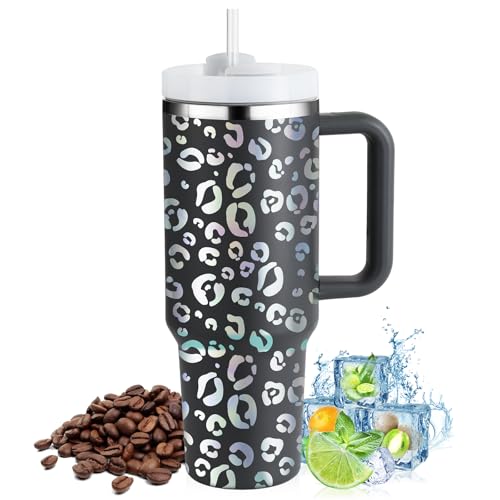 PRAOAHEI 40oz Thermobecher mit Strohhalm und Henkel,1180 ML Aufgewertet Doppelwandiger Edelstahl Heiße Kalte Getränke Vakuum Trinkbecher,Kaffeebecher für Zuhause Reisen Dunkelgrau von PRAOAHEI