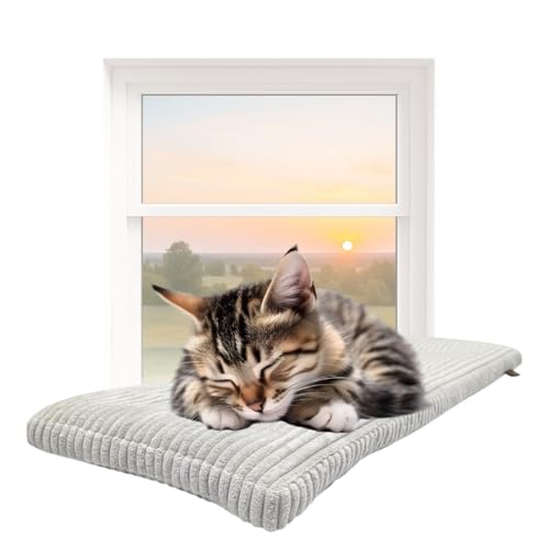 PRASKA Katzen Fensterliege 100x28cm Weiches Katzenbett für die Fensterbank Hellgrau - Premium Fensterbett Katze flauschig fürs Fenster, Waschbar Fensterbrettliege, Katzen Fensterbankliege von PRASKA