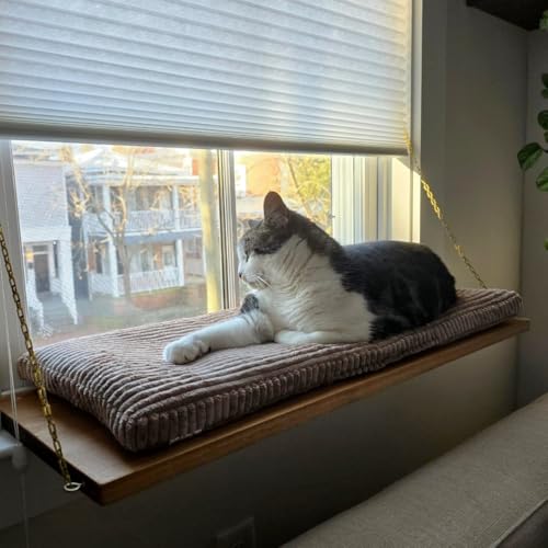 PRASKA Katzen Fensterliege 140x28cm Weiches Katzenbett für die Fensterbank Schokoladig - Premium Fensterbett Katze flauschig fürs Fenster, Waschbar Fensterbrettliege, Katzen Fensterbankliege von PRASKA