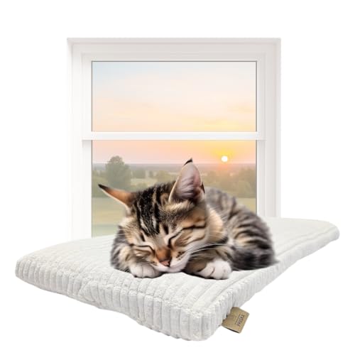 PRASKA Katzen Fensterliege 70x28cm Weiches Katzenbett für die Fensterbank Milchig - Premium Fensterbett Katze flauschig fürs Fenster, Waschbar Fensterbrettliege, Katzen Fensterbankliege von PRASKA
