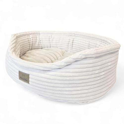 PRASKA Katzenbett Hugo – Premium Haustierbett für Katzen & kleine Hunde, Gemütliches Tierbett mit hohem Rand & niedrigem Einstieg, Kuschelbett Katze Handcraft Dunkelgrau 65 x 45 cm von PRASKA