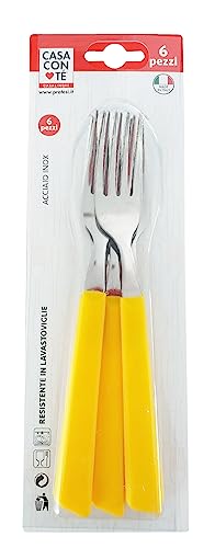 PRATESI Packung mit 6 Happy Yellow GABELN, 18/8 Edelstahl, Multicolor, one Size von PRATESI