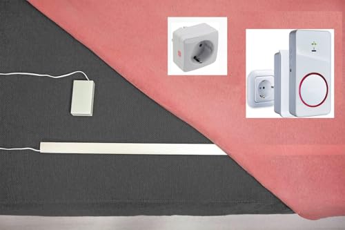 Pratoline Funk-Bettkantensensor - Pflegehilfe - mit Akku Funkempfänger Netz und Mobil & Funkschaltsteckdose 60cm x 22mm x 2mm - Demenz Sturzprävention - Bettkantenalarm von PRATOLINE