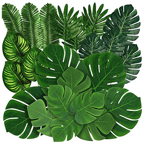 PRATYAHARA 88 StüCk Palm Dschungel BläTter 8 Arten KüNstliche Tropische Monstera BläTter mit Stielen für Hawaiian Luau Strand Theme von PRATYAHARA