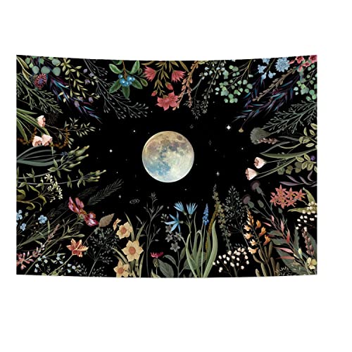 PRATYAHARA Wandteppich für Den Garten im Mondlicht Mondteppich Blumenteppich Pflanzen Wandteppich Wandbehang für Raum A von PRATYAHARA