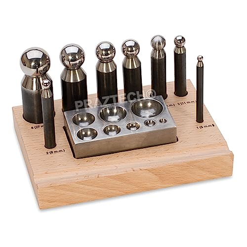 PRAZTECH® Dapping Doming Punch Set Forming Block & Punches | Gehärtete Stahlkonstruktion | Schmuckherstellung | HarMetal Forming Tool Kit | DIY | (10-teiliges Set (5 bis 27) mm) von PRAZTECH