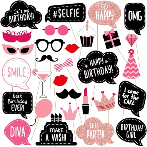 30-teiliges Fotobox Accessoires Rosa Fotografie-Requisitenset mit Brille, Bart, Hut und Anderen Requisiten Fotobox, Geeignet für Fotoautomaten, Partyunterhaltung 30-teiliges Fotobox Accessoires Rosa Fotografie-Requisitenset mit Brille, Bart, Hut und Anderen Requisiten Fotobox, Geeignet für Fotoautomaten, Partyunterhaltung von PRBUEHI