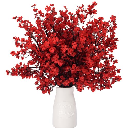 6 SträUßE Kunstblumen Kunstpflanzen für Draußen Künstliche Seidenblume Schleierkraut Kunstblumen Wie Echt Geeignet für Heim, Hochzeit, Gartendekoration (Rot) von PRBUEHI