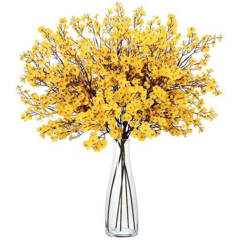 6 Sträuße künstliche Blumen KüNstliche Blumen für Draußen Künstliche Wintersüß-Blumensträuße Schleierkraut Künstlich Fake Flowers Geeignet für Zuhause, Hochzeit, Gartendekoration (Gelb) von PRBUEHI