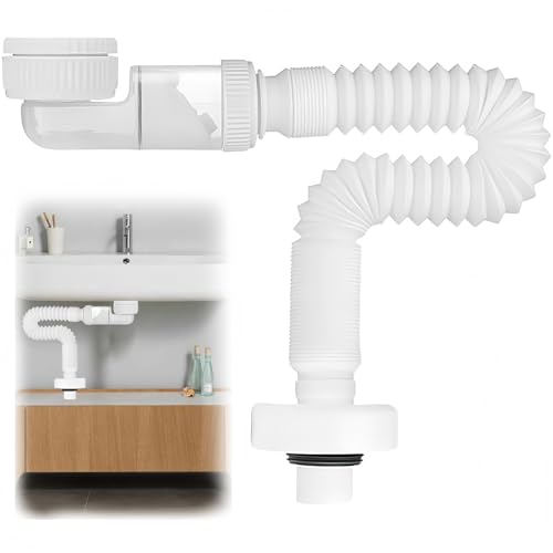 Siphon Waschbecken 1/4 Zoll Flexibel Kunststoff-Verstellbarer Kunststoff Geruchsdichter Abflusssiphon Flexibler Siphon 360° Verstellbarer Badezimmersiphon Austauschbares Abflussrohr (Weiß) von PRBUEHI