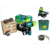 Prebena - 8XR-CNW90 Coilnagler Druckluftnagler im Transportkoffer + CNW25 / 65BKRI Coilnägel Ringschaft 7200 Stück von PREBENA