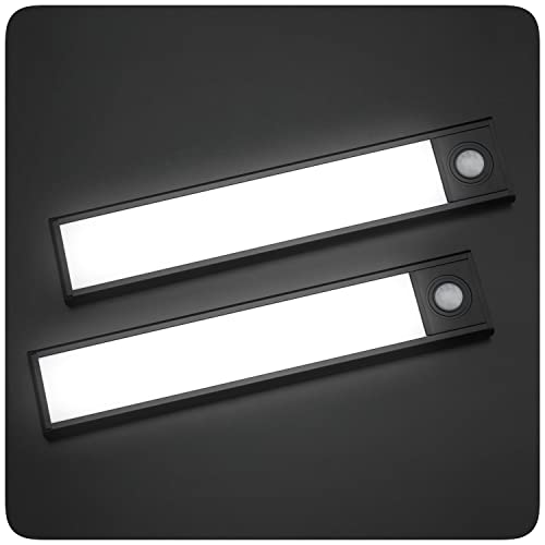 PRECORN 2er Set I 20 cm Sensor Licht schwarz mit 34 LED´s Schrankbeleuchtung Lichtleiste USB wiederaufladbar Schranklicht mit Bewegungsmelder LED Küchenleuchte Kleiderschrank Nachtlicht Treppe von PRECORN