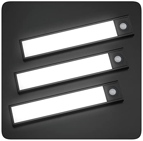 PRECORN 3er Set I 20 cm Sensor Licht schwarz mit 34 LED´s Schrankbeleuchtung Lichtleiste USB-C wiederaufladbar Schranklicht mit Bewegungsmelder LED Küchenleuchte Kleiderschrank Nachtlicht Treppe von PRECORN