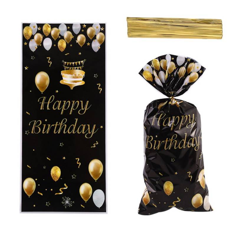 PRECORN Geschenkbox 50 Geburtstags-Geschenktüten Schwarz mit Gold – Happy Birthday Design von PRECORN