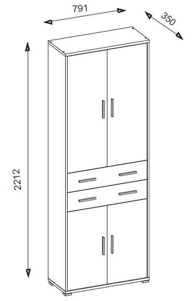 PREISBRECHER Aktenschrank Clermont (BxHxT: 79,1x221,2x35 cm) in Sonoma/Eiche mit 2 Schubladen und 4 Türen von PREISBRECHER