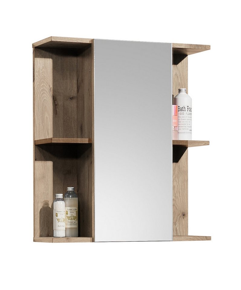PREISBRECHER Badezimmerspiegelschrank Vista 1 Tür, Fächer, Spiegel / viking oak Dekor - 60x71x20cm (BxHxT) von PREISBRECHER