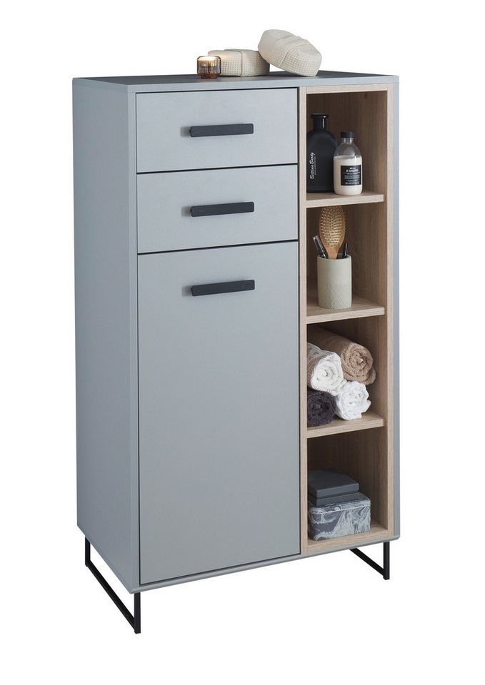 PREISBRECHER Badkommode Tunis, Tür, 2 Schübe, 4 Fächer, grau matt / sonoma eiche - 65x116x38cm BxHxT PREISBRECHER Badkommode Tunis, Tür, 2 Schübe, 4 Fächer, grau matt / sonoma eiche - 65x116x38cm BxHxT von PREISBRECHER