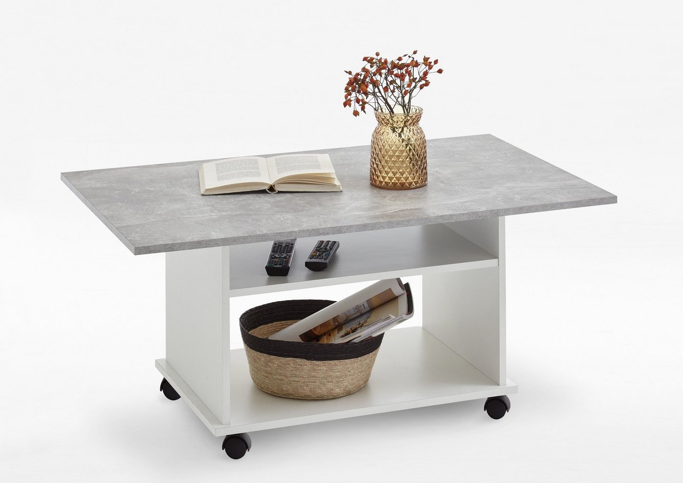 PREISBRECHER Couchtisch AZUR, in weiß-Beton LA - 100x44x60cm (BxHxT) von PREISBRECHER