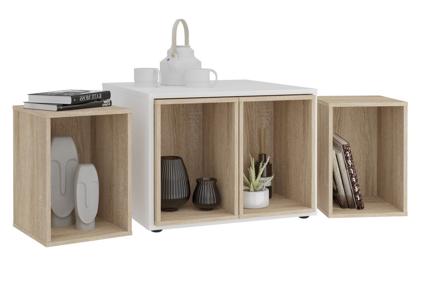 PREISBRECHER Couchtisch JOKER 1, in weiß-Eiche Dekor - 71,5x50x67,5cm (BxHxT) von PREISBRECHER