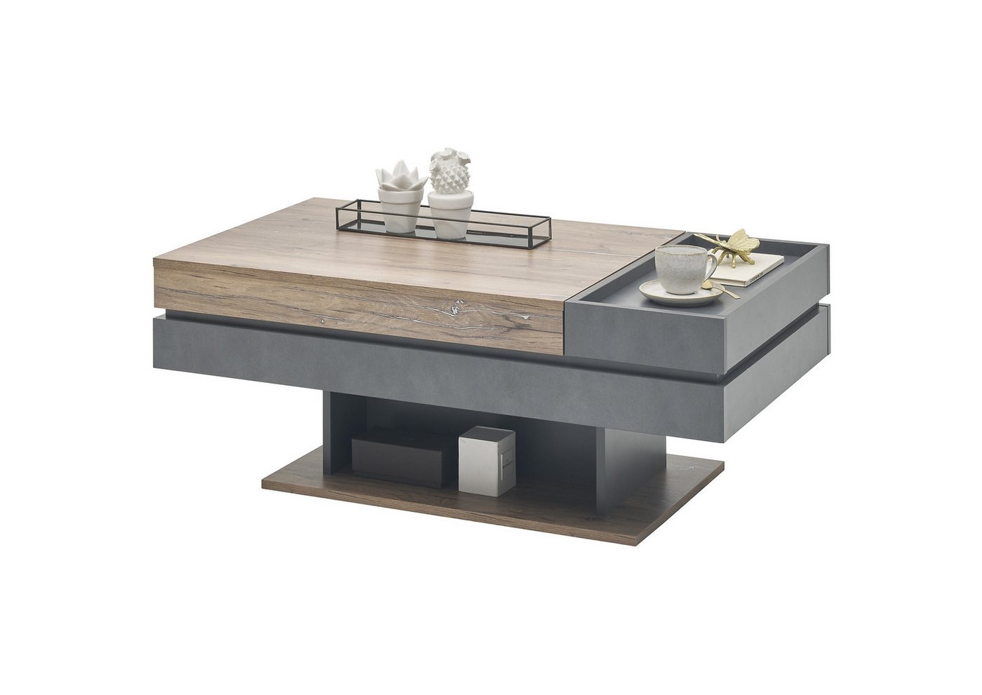 PREISBRECHER Couchtisch Kathi, höhenverstellbar, flagstaff oak, matera - 110x43,5/67x60cm (BxHxT) von PREISBRECHER