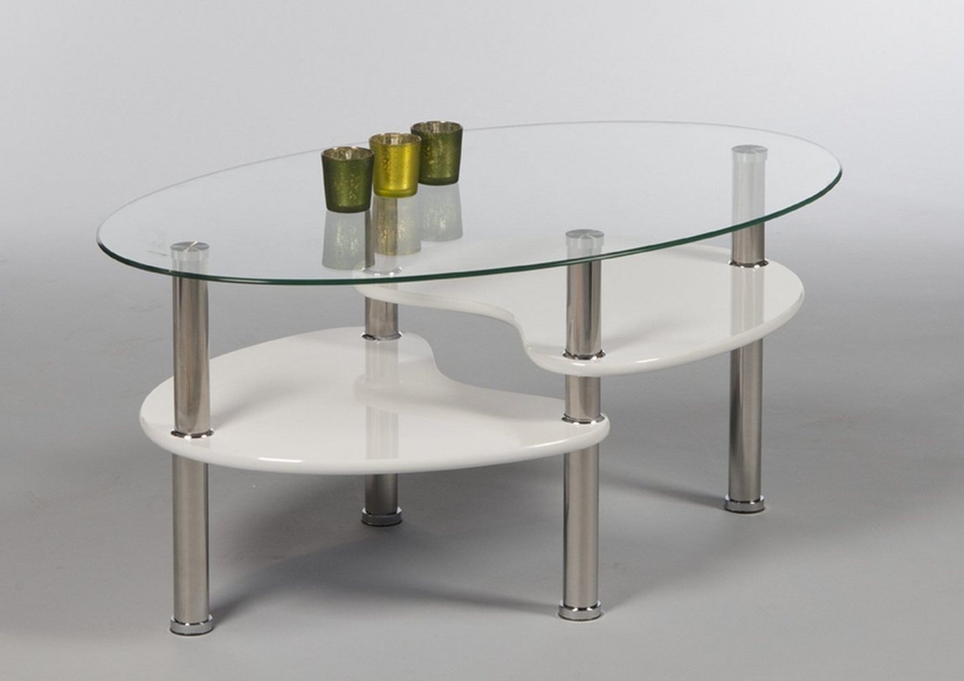 PREISBRECHER Couchtisch Panty, in weiß, Glas, Edelstahl, MDF - 90x42x55cm (BxHxT) von PREISBRECHER