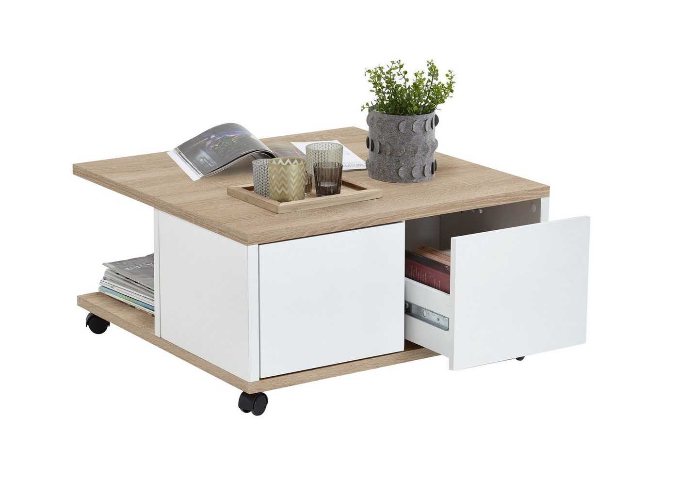 PREISBRECHER Couchtisch TWIN 1, in Eiche Dekor-weiß Edelglanz - 70x36x70cm (BxHxT) von PREISBRECHER
