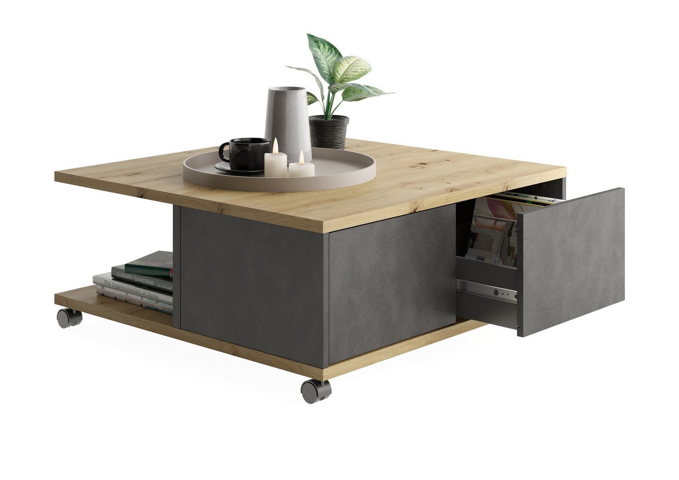 PREISBRECHER Couchtisch TWIN 1, in Matera-Artisan Eiche - 70x36x70cm (BxHxT) von PREISBRECHER