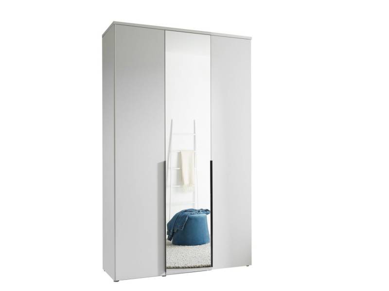 PREISBRECHER Drehtürenschrank Kevo 2 BÖden, 2 Stangen, Spiegel, Weiß, Dekor - 135x225x52cm (BxHxT) von PREISBRECHER