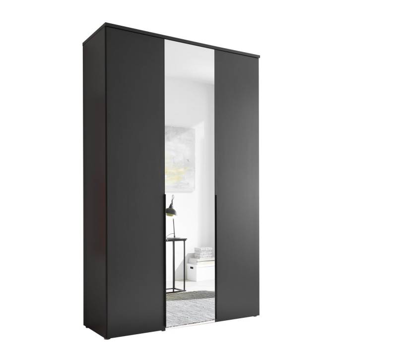PREISBRECHER Drehtürenschrank Kevo 2 Böden, 2 Stangen, Spiegel, Graphit, Dekor - 135x225x52cm (BxHxT) von PREISBRECHER