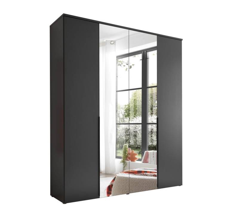 PREISBRECHER Drehtürenschrank Kevo 4 Türen, 2 Böden, Graphit / Spiegel, Dekor - 180x225x52cm (BxHxT) von PREISBRECHER