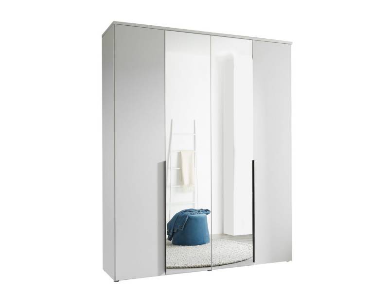 PREISBRECHER Drehtürenschrank Kevo 4 Türen, 2 Böden, Weiß / Spiegel, Dekor - 180x225x52cm (BxHxT) von PREISBRECHER