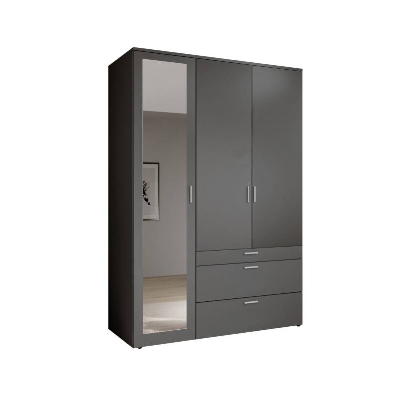 PREISBRECHER Drehtürenschrank Vesala 3 Türen, 3 Schübe, Graphit mit Spiegel - 135x195x56cm (BxHxT) von PREISBRECHER